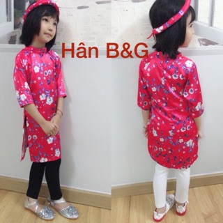 Áo dài phi lụa size Đại  kèm mấn và legging đen 