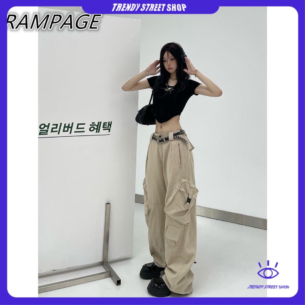 Quần Dài Ống Rộng Phối Nhiều Túi Phong Cách Hiphop Đường Phố Thời Trang