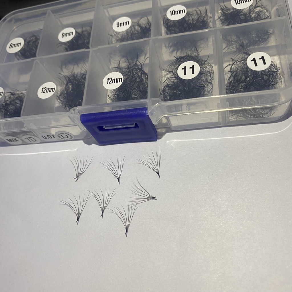 Mi FAN 7D C-CC  - D 0.07 MIX SIZE (8-&gt;13), (8-&gt;15)mm (1000fan)_dụng cụ nối mi_THÚY HÀ