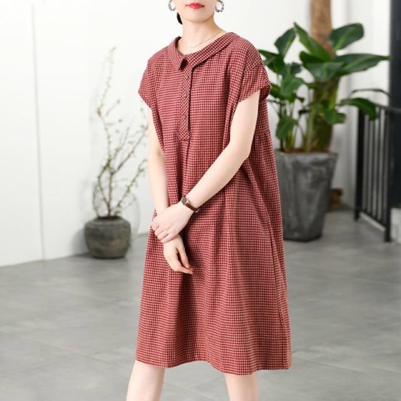 Váy thô xô thu đông ghép vải cá tính đi làm đi chơi