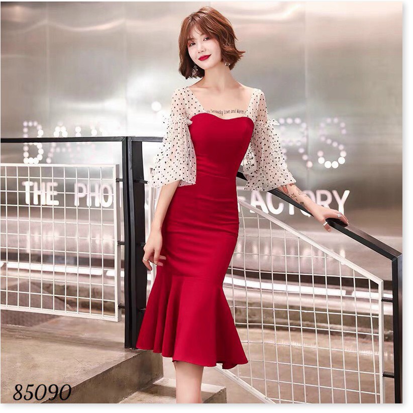 ĐẦM UMI ĐUÔI CÁ PHỐI LƯỚI,THIẾT KẾ HỌA TIẾT TRƠN NHƯNG KHÔNG KÉM PHẦN SANG TRỌNG LANA FASHION