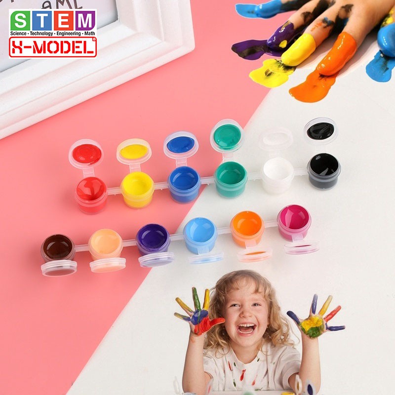 Bộ dụng cụ tô màu acrylic graffiti 12 màu tặng kèm 2 cọ sơn vẽ tô màu phụ kiện đồ chơi sáng tạo ST12-M X-MODEL