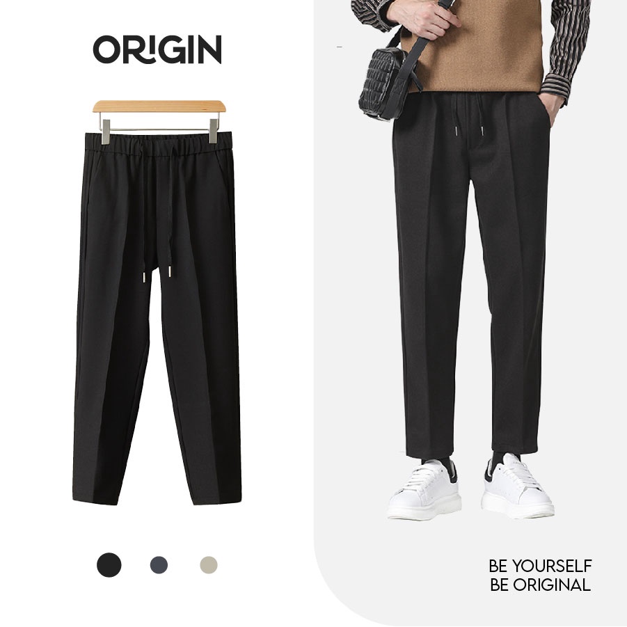 Quần âu nam ORIGIN hàn quốc cạp chun, dáng baggy dây rút, chất liệu co giãn 3 màu basic | BigBuy360 - bigbuy360.vn