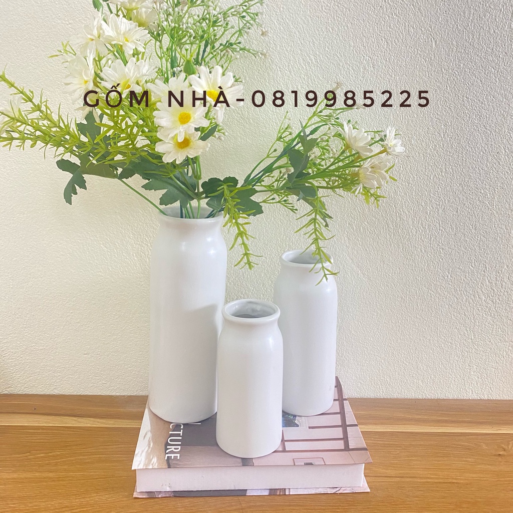 🌹Bộ Ba Lọ Hoa Trang Trí🎋Decor🌹🎋Dáng Sake Trơn Trắng Pastel🌹🎋 Bình Bông Bát Tràng