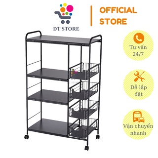 Kệ lò vi sóng gia vị nồi chiên không đầu thông minh, kệ để đồ đa năng nhà bếp  3 4 tầng có bánh xe, thép carbon