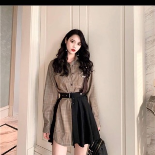 Set Áo form dài mix váy + Túi hộp đen