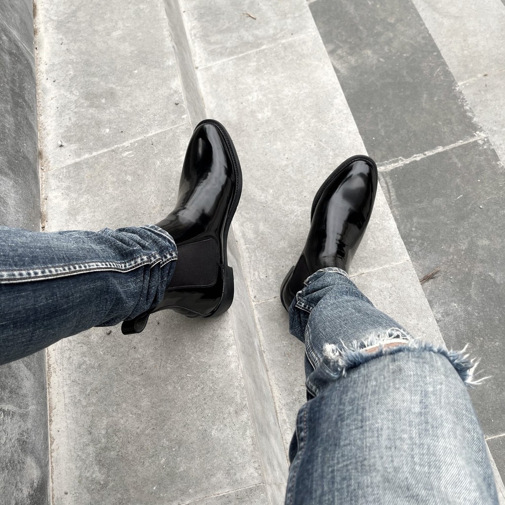Giày Chelsea Boots nam da bò bóng màu đen, Boot nam da bò bóng đế cao su đúc cao 4cm size 38-43 phối đồ cùng Skiny Jean | BigBuy360 - bigbuy360.vn