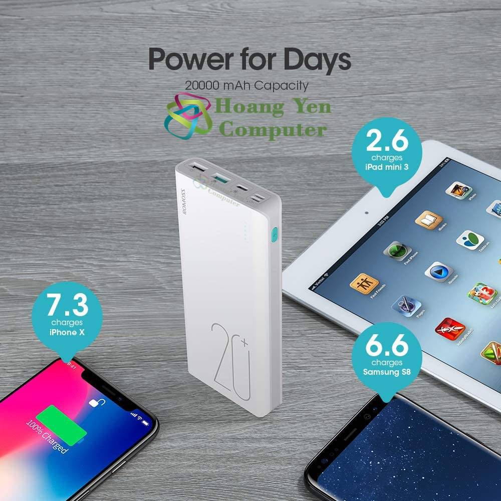 [MẪU MỚI] Sạc Dự Phòng Romoss Sense 6+ 20000mAh (Sạc nhanh 18W, QC3.0, PD 18W) - BH 1 Năm