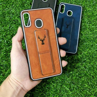 Ốp lưng TPU giả da mềm họa tiết đầu hươu sừng kèm giá đỡ dành cho điện thoại Samsung galaxy A20 / A30
