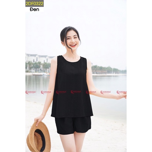 Đồ bộ nữ CARDINA chất đũi BamBoo xước cao cấp bộ mặc nhà áo sát nách quần đùi siêu mát 2DF03