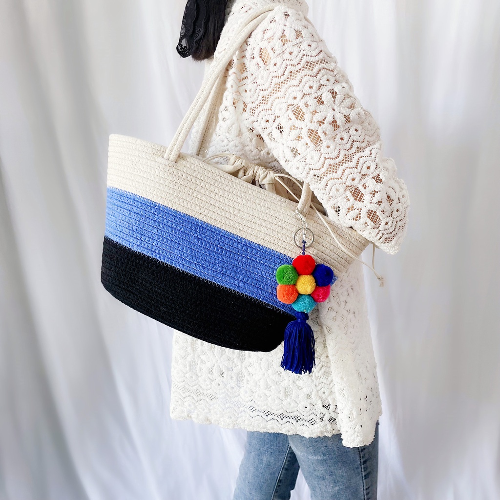Túi nữ dệt thời trang Phong cách cổ điển dây cotton dệt kim đeo vai Túi xách thường đơn giản Túi xách nữ công suất lớn