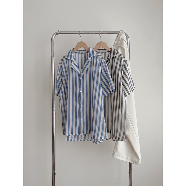 Áo sơmi kẻ sọc cộc tay basic style trẻ trung đơn giản Hàn Quốc