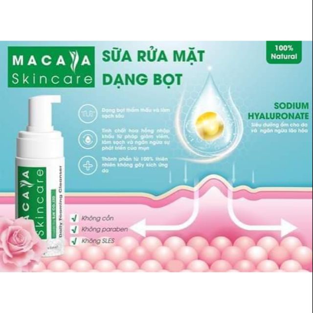 Bọt rửa mặt MACASA Skincare làm sạch tế bào chết ngăn ngừa mụn, dưỡng ẩm,cân bằng Ph da mặt có đầu nắp tạo bọt tiện dụng
