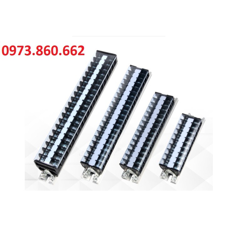 Cầu đấu điều khiển 15A 10 mắt, 20 mắt loại xịn xò - TD1510, TD1520, đế nẹp thanh rail nhôm, có chặn 2 đầu