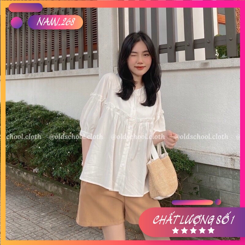 Set Bộ Sơ Mi Babydoll Bèo Tay Ngắn Kèm Quần Short Siêu Xinh