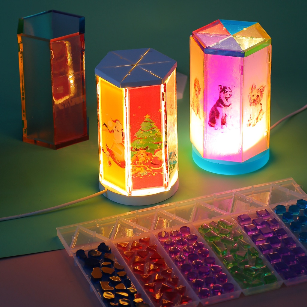 Khuôn Silicon Làm Đèn Trung Thu, Đèn Ngủ Lục Giác  Kèm Đèn USB Trang Trí Phòng Ngủ Resin DIY