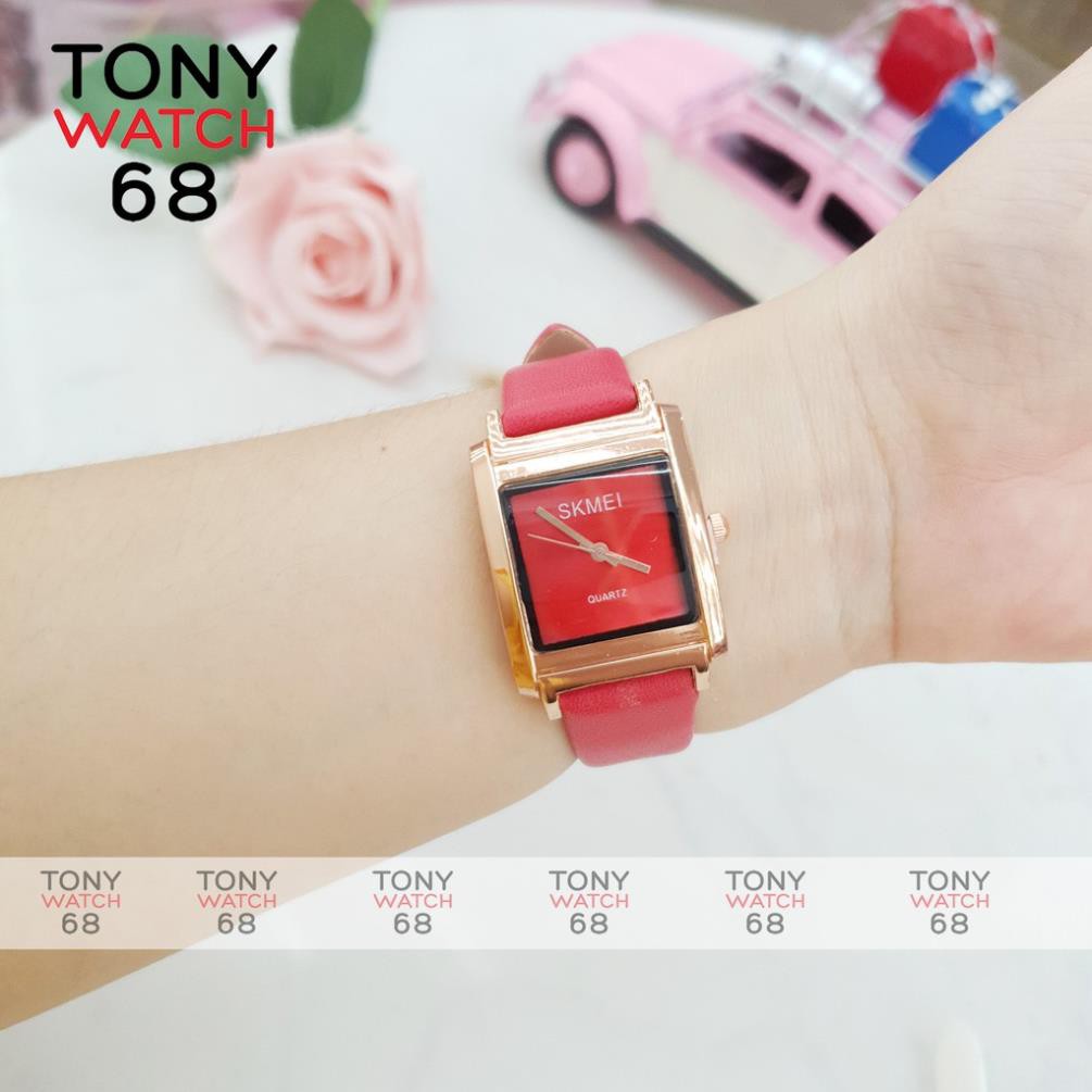 Đồng hồ nữ SKMEI dây da mặt vuông vền vàng chính hãng Tony Watch 68