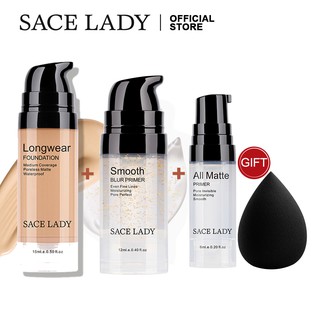 Set kem lót trang điểm + kem nền dạng lỏng SACE LADY kèm mút xốp chất lượng cao