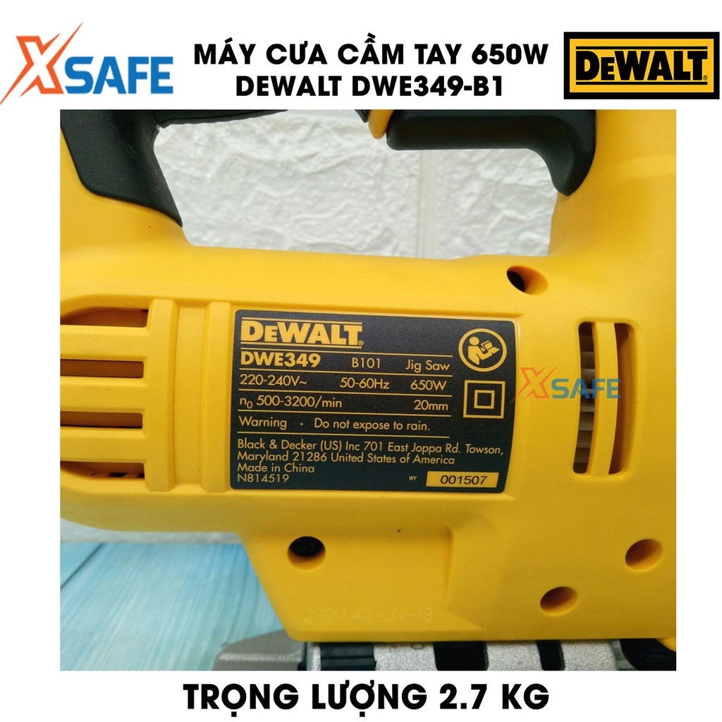 Máy cưa DEWALT DWE349-B1 650W đa cấp tốc độ Máy cưa cầm tay DeWalt đèn LED trợ sáng, cưa gỗ 75mm, cưa sắt 5mm