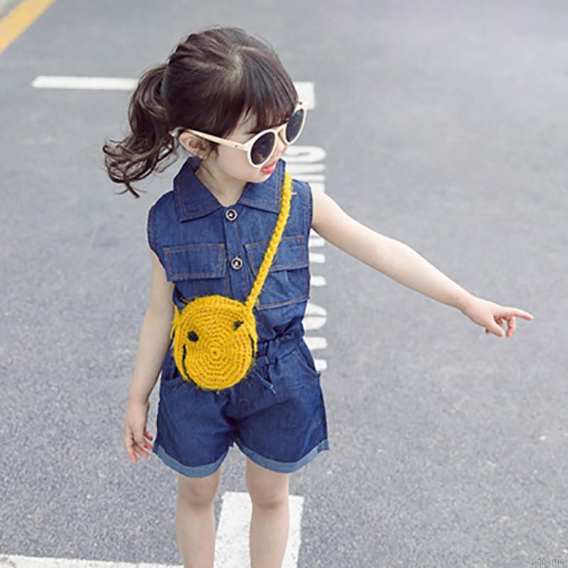 Set áo sơ mi Denim không tay và quần short thời trang dành cho bé gái