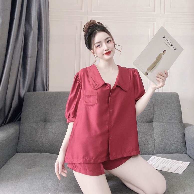 Đồ Ngủ Tiểu Tthư Tay Ngắn Cổ Thêu Chất Liệu Lụa Satin Cao Cấp Mềm Mịn Freesize 40-60kg - CN038 CINY | BigBuy360 - bigbuy360.vn
