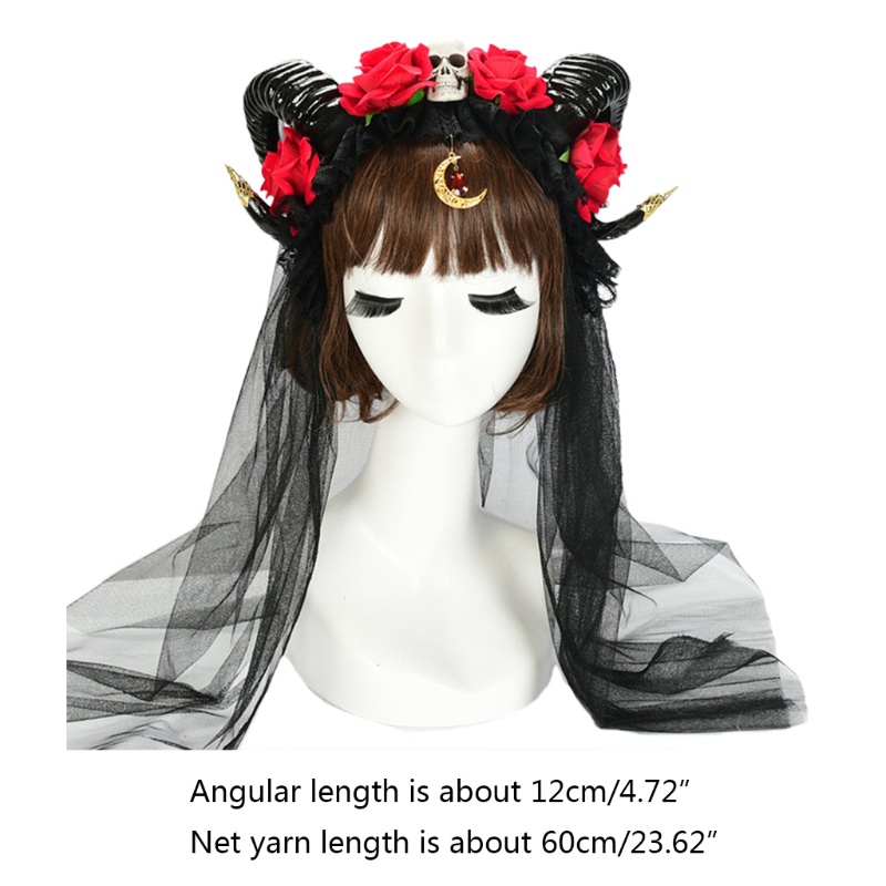 Băng Đô Cài Tóc Hình Mạng Che Mặt Đính Hoa Hồng Hóa Trang Halloween