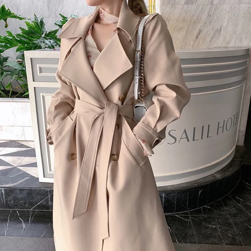 Áo măng tô nữ dáng dài màu be hai lớp hàng loại 1 Aimee closet