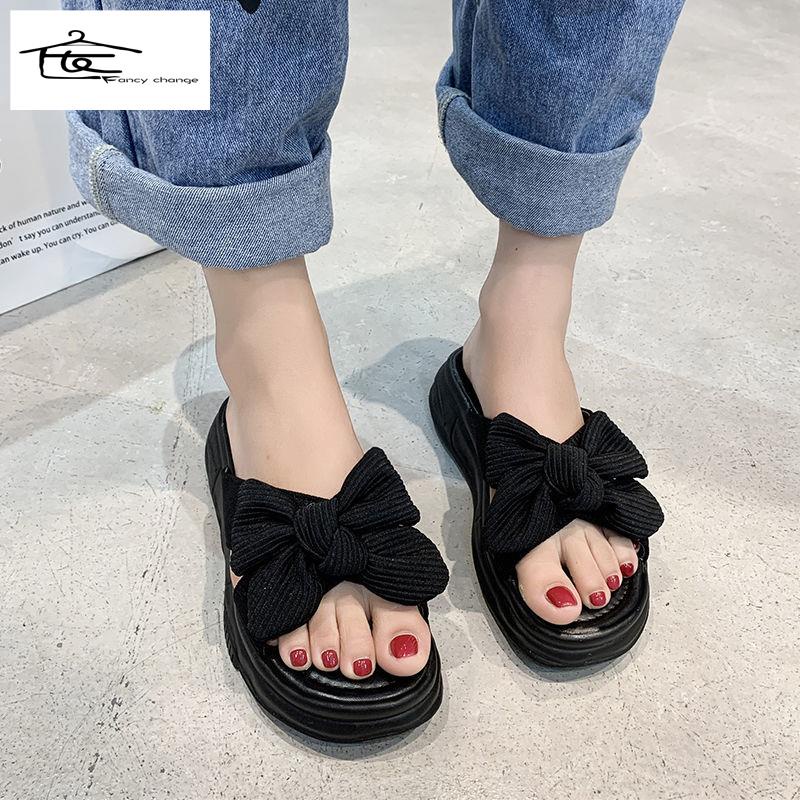 Dép Sandal Đế Xuồng Siêu Mềm Đính Nơ Thời Trang Mùa Hè Cho Học Sinh