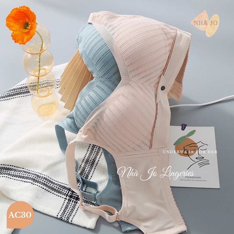 Áo Lót Đệm Vừa Không Gọng Thiết Kế Cotton Sọc Chéo Lưng Định Hình AC30 Nhà Jo
