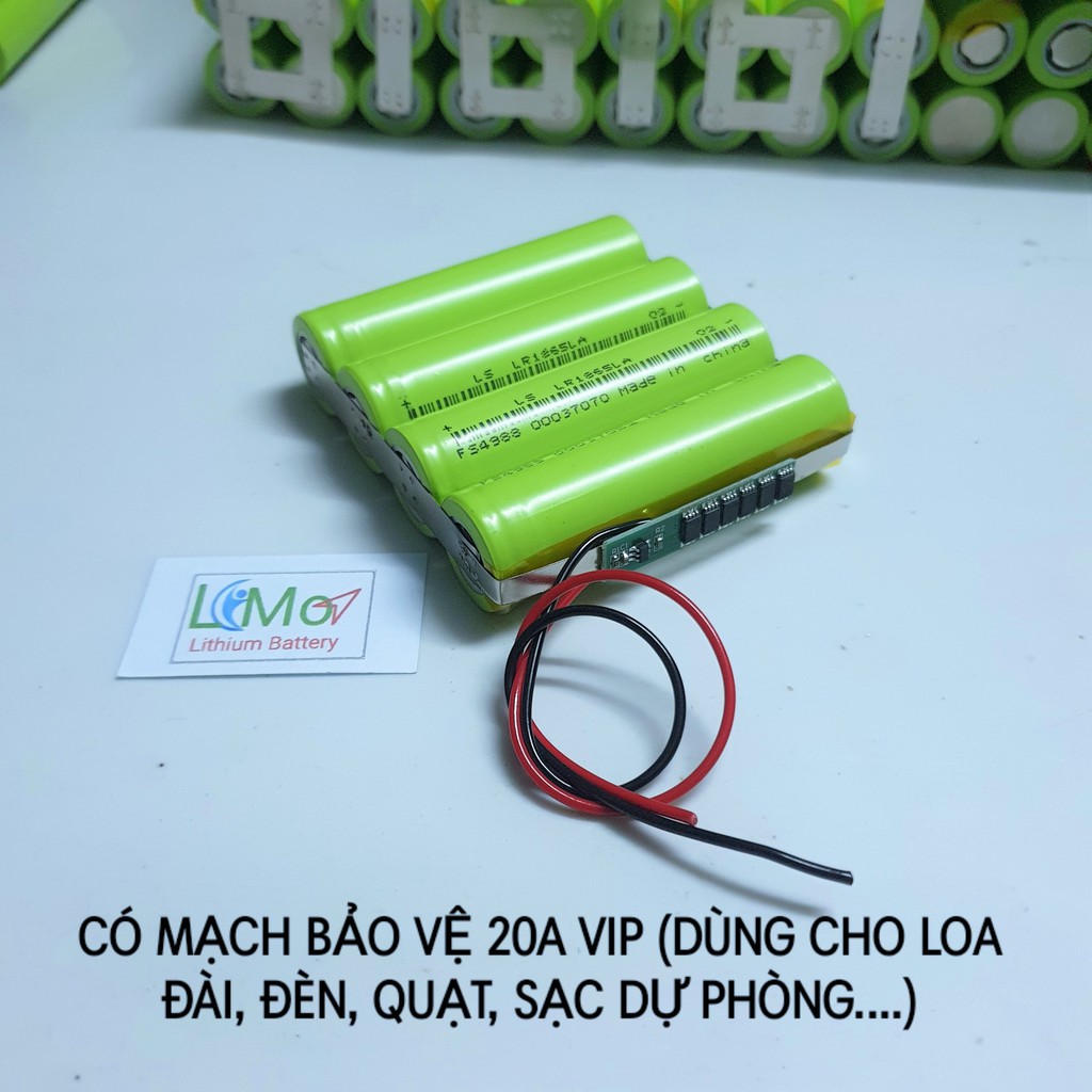 Khối pin 1S 3.7V - 4.2V 4 Cell 18650 10.000mAh - Xả 20A. Pin mới, dòng xả cao. Dùng cho loa, pin dự phòng, đèn... - LIMO