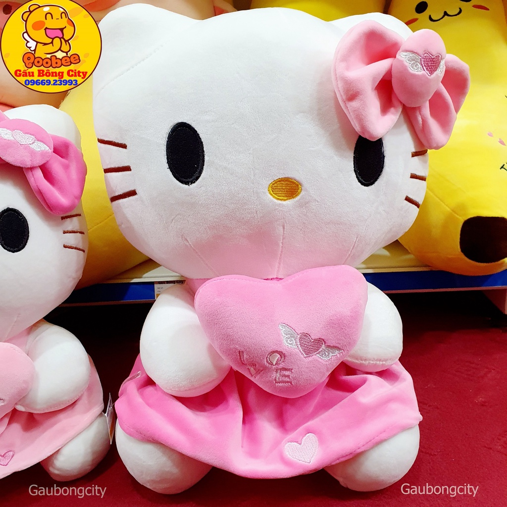 Gấu Bông Mèo Hello Kitty Nơ Tim - Mèo Bông cao cấp