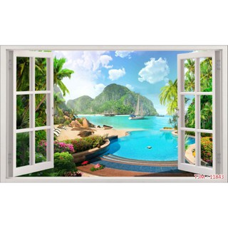 Tranh dán tường cao cấp cửa sổ 3D