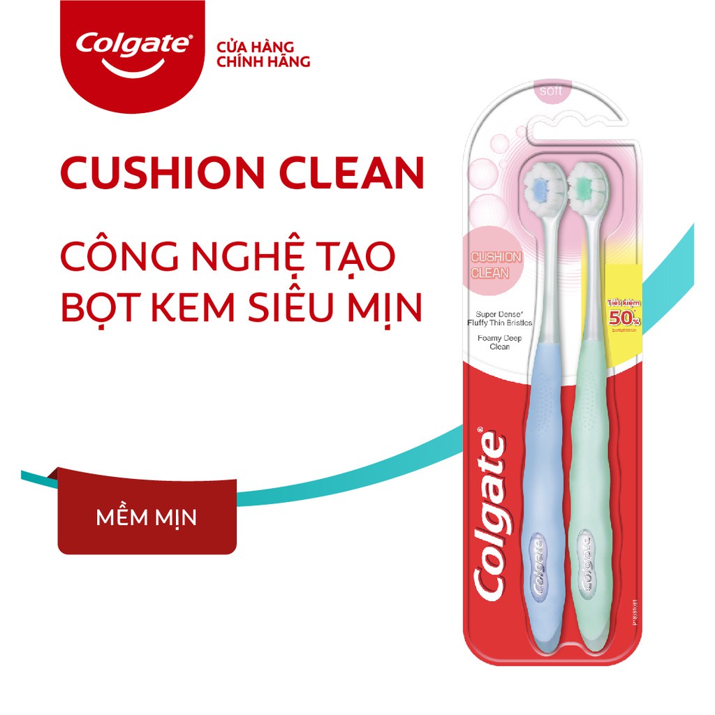 Bộ đôi bàn chải Colgate Cushion Clean công nghệ tạo bọt kem siêu mịn màu ngẫu nhiên