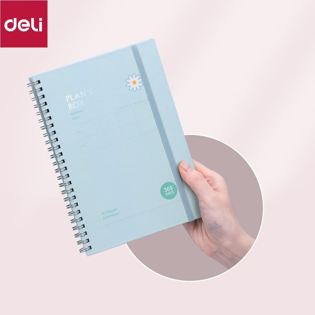Sổ tay planner- sổ kế hoạch ghi chép gáy lò xo 60 trang Deli  - Khổ A5/B5 - Xanh dương/Hồng/Xanh lá - 24200/24201 [Deli]