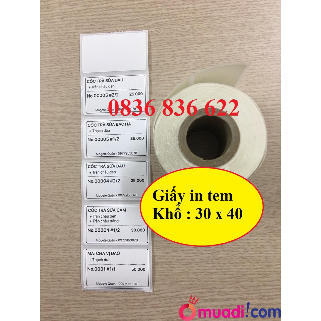 Giấy in mã vạch, giấy in decal, giấy in tem trà sữa 30x40 mm