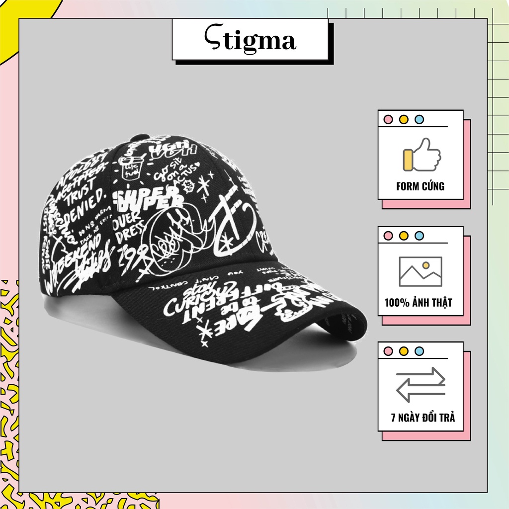Mũ Grafiti Hiphop Đen Unisex Cao Cấp Nón Kết Nam Nữ Xịn Form Cứng Hot 2021 - STIGMA