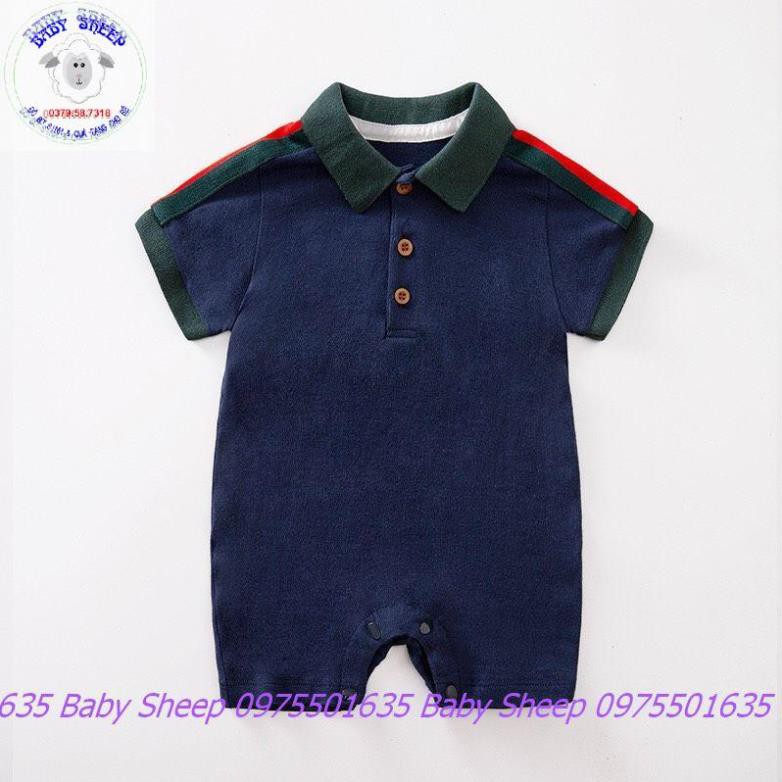 Body Polo công tử cộc tay Liền thân màu trắng và xanh viền họa tiết GC cho bé trai hàng cao cấp