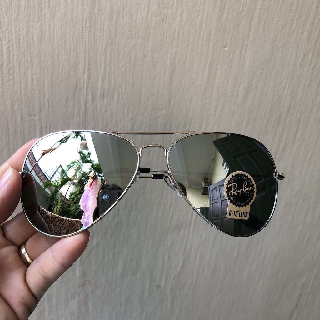 Kính rayban tròng thủy tinh BẠC GỌNG BẠC TRÁNG GƯƠNG