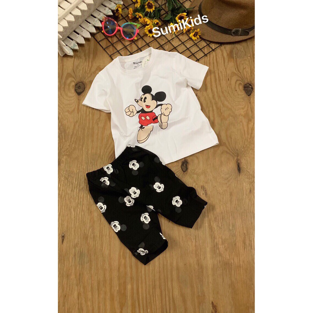 Bộ bé gái Form Dấu Quần ,  Áo thun rộng và quần legging co giãn gấu pooh và mickey