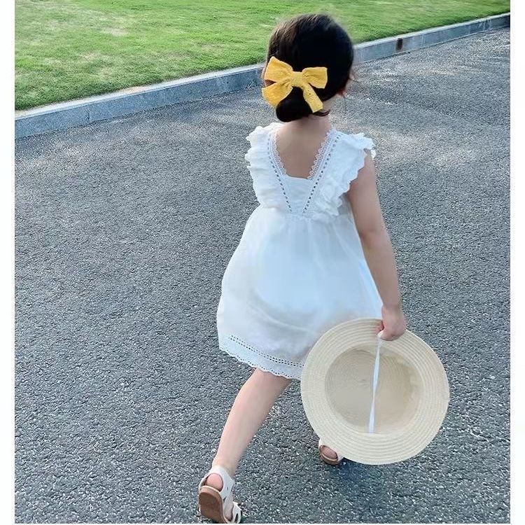 Đầm Công Chúa Sát Nách Chất Liệu Cotton Màu Trắng Cho Bé Gái