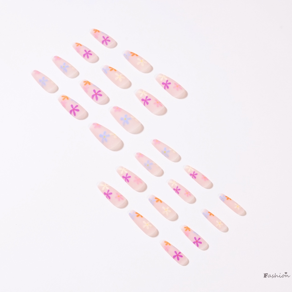 [Hàng mới về] Set 24 móng tay giả đầu vuông dài thiết kế xinh xắn kèm keo dán