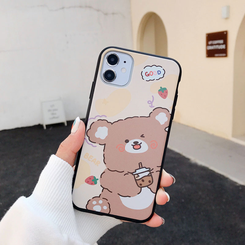 iPhone Case Casing Milk Tea Bear For iPhone6 6S 7 8 Plus X XS XR XSMAX 11 12 Pro Max Anti-fall Soft Case Cover AISMALLNUT