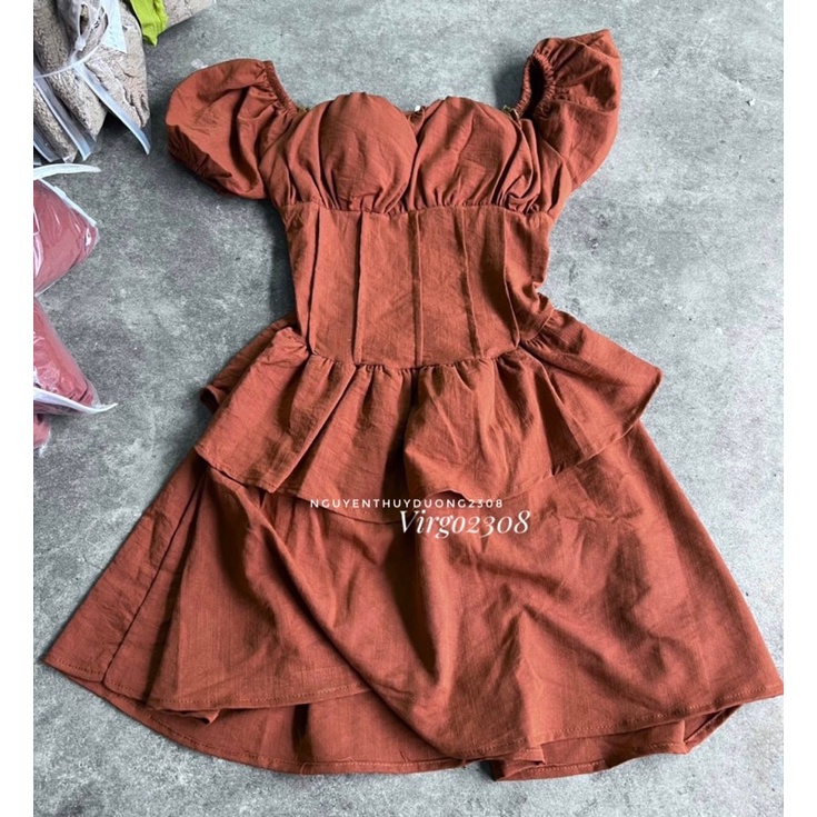 [HÀNG SẮN]VÁY ĐŨI LINEN TRỄ VAI “UNI” CÚP NGỰC BỒNG XOÈ TIỂU THƯ