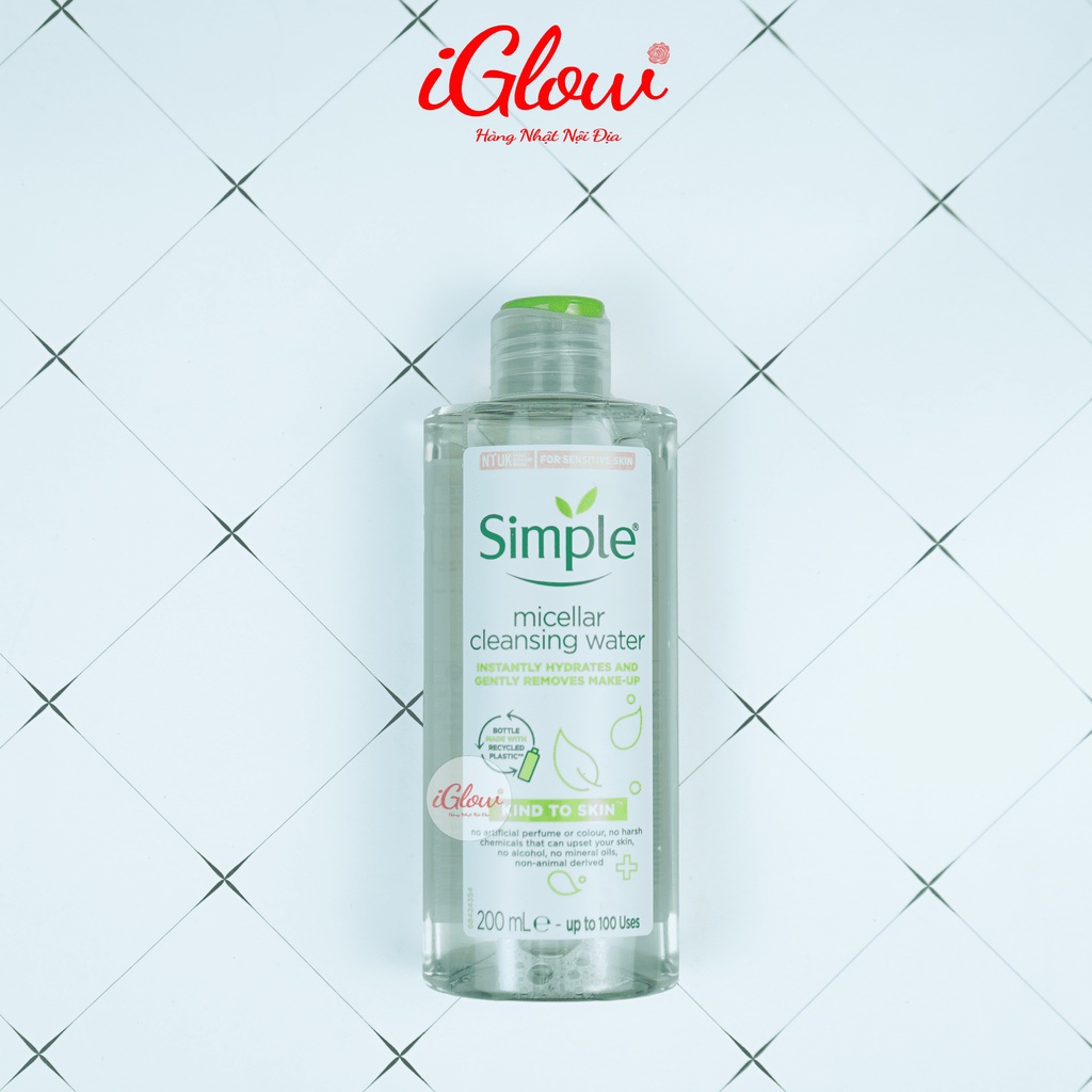 Nước Tẩy Trang Không Cồn Simple Kind To Skin Micellar Cleansing Water 200ml ( mẫu mới )