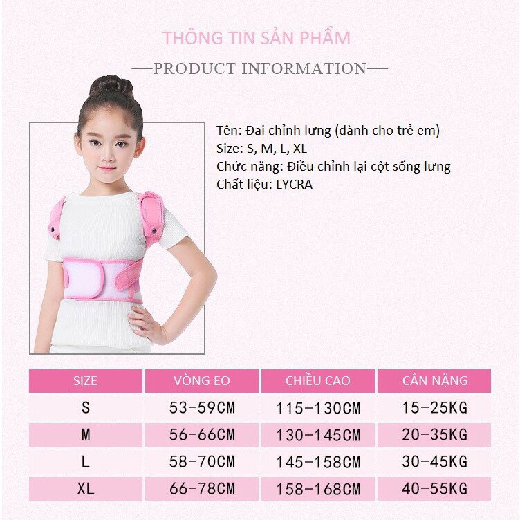 Đai chống gù lưng trẻ em , nhiều size , đai đeo trị lưng tôm, vẹo cột sống, giúp định hình lưng cho bé