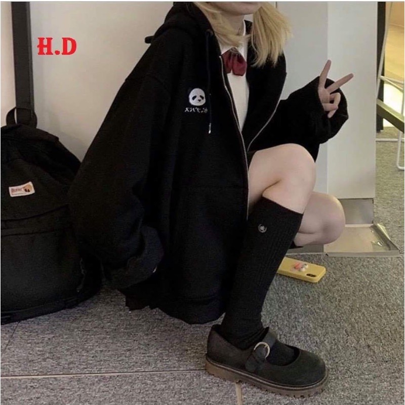 áo khoác nỉ mũ khoá kéo in lô gô gấu chúc