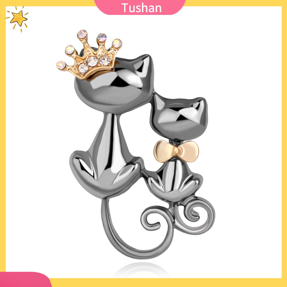Trâm Cài Áo Hình Mèo Đội Vương Miện Đính Đá Dễ Thương