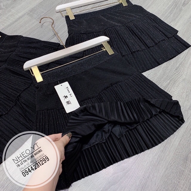 Chân váy xếp li 2 tầng ánh nhũ