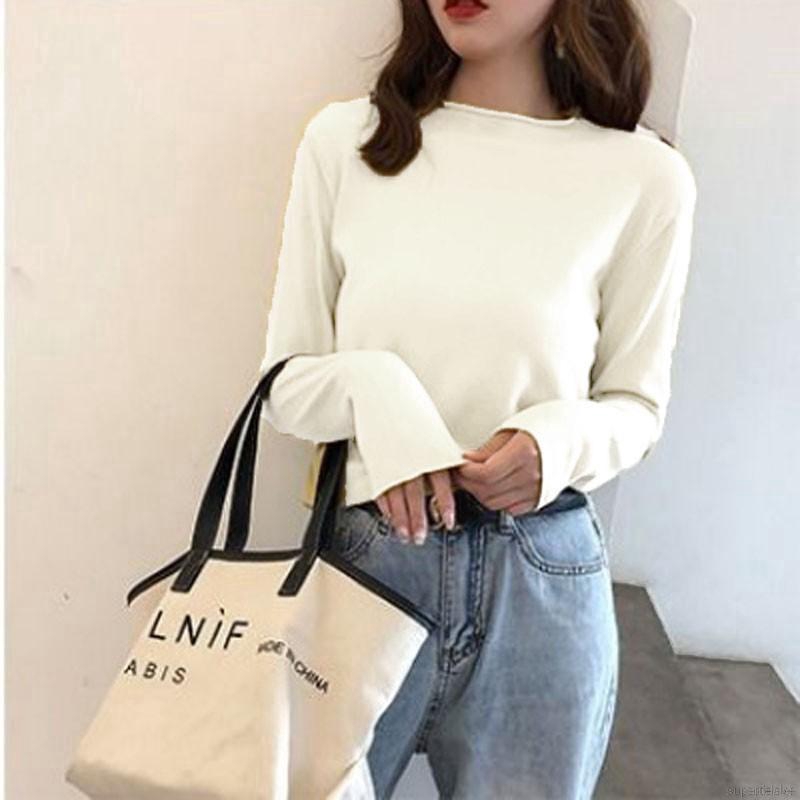 Women Slim Long-Sleeved Half High Collar Slim Bottom Sweater Female Tshirt Tops | BigBuy360 - bigbuy360.vn