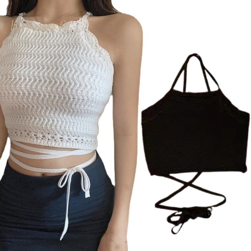 Brroa Áo Croptop Dệt Kim Hai Dây Màu Trơn Gợi Cảm Cho Nữ